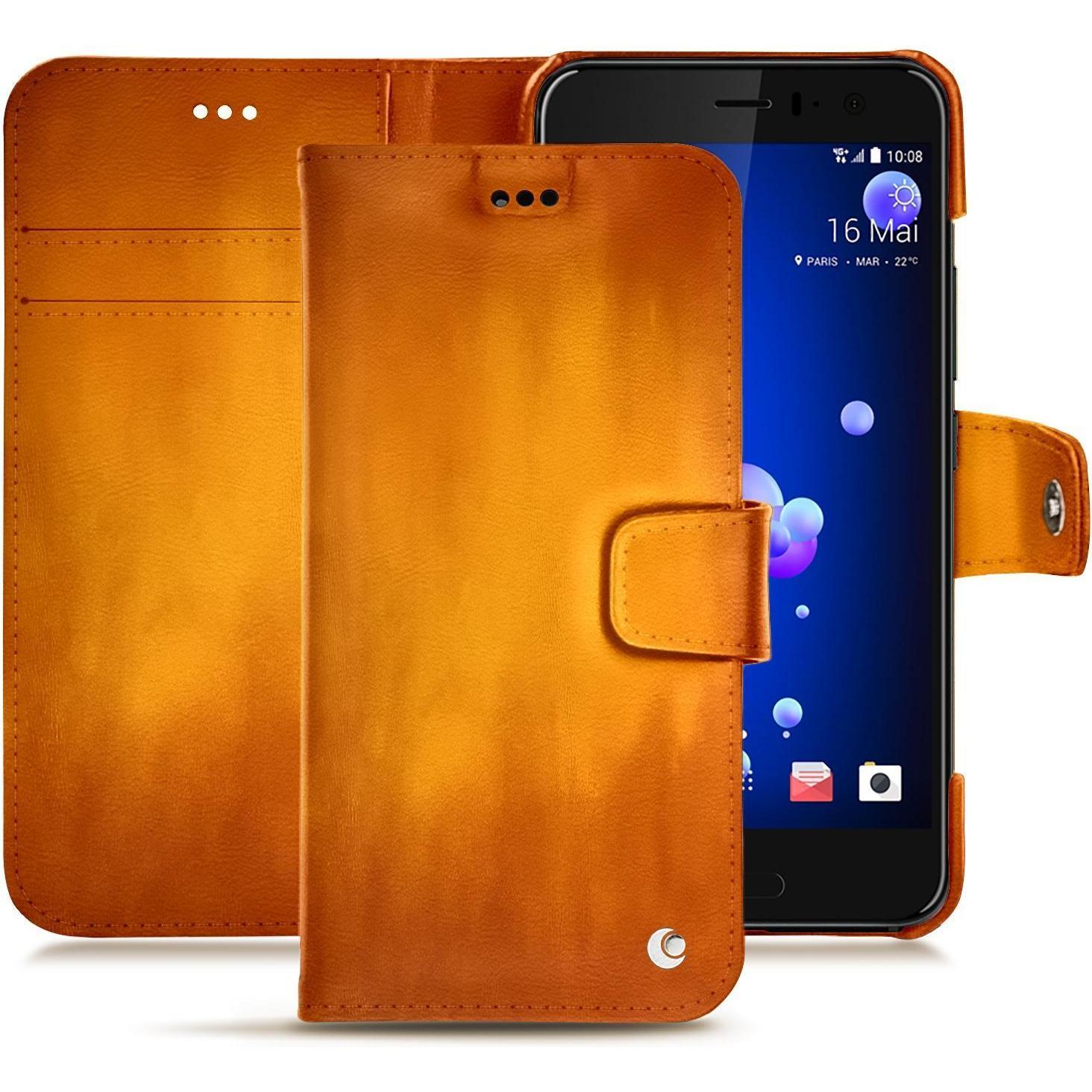 Noreve Lederschutzhülle Wallet (HTC U11), Smartphone Hülle, Orange