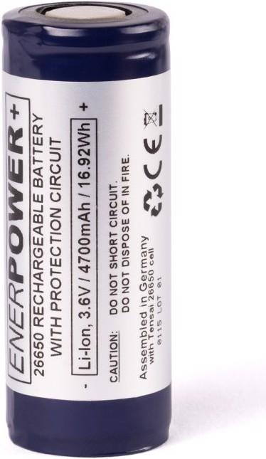 Actual product image AccuCell Battery Enerpower 26650, positive terminal increased PCB protected (Device specific)