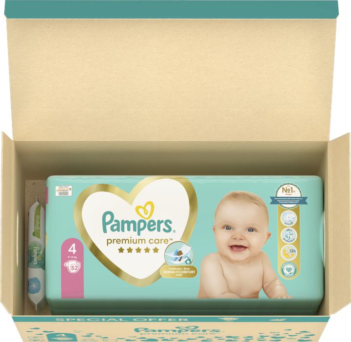 Produktbild Pampers Premium Care S4, 104 diapers + Harmonie Aqua wipes (Gr. 4, 104 Stk.)