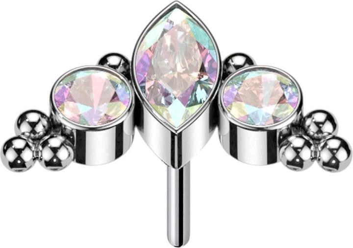 Actual product image Star Piercing Threadless oval crystal multicolour and two crystals multicolour (without brass, Titanium)