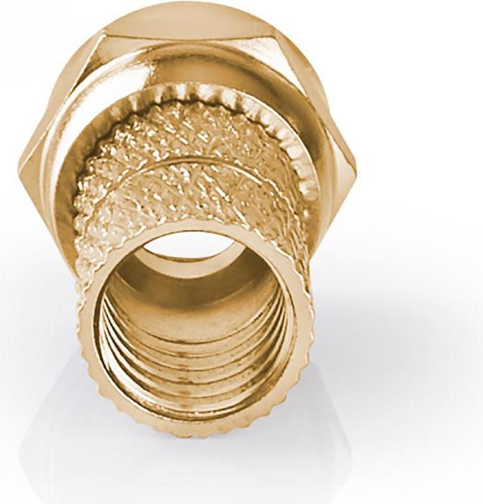 Image du produit Nedis F-plug straight plug Plaqué or 75 Ohm Twist-on Diamètre d'entrée de câble : 5,5 mm Cuivre Met (75 dB, Fiches et connecteurs)