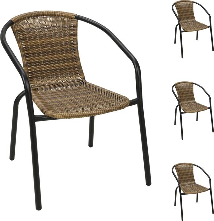 Produktbild Mojawo 4 Stück Stabiler Polyrattan Bistrostuhl stapelbar Cappuccino / schwarz