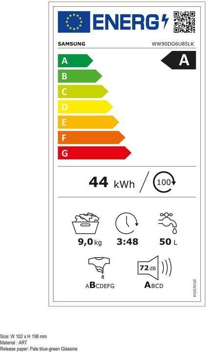 Label énergétique Samsung Lave-linge WW6400 (9 kg, Gauche)