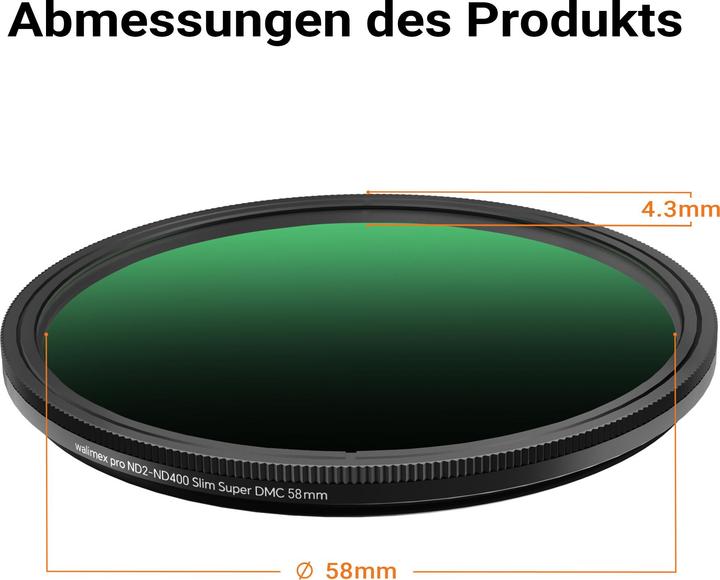 Produktbild Walimex pro ND2-ND400 Fader Slim Super DMC 58mm variabler Graufilter ND Filter (58 mm, ND- / Graufilter)