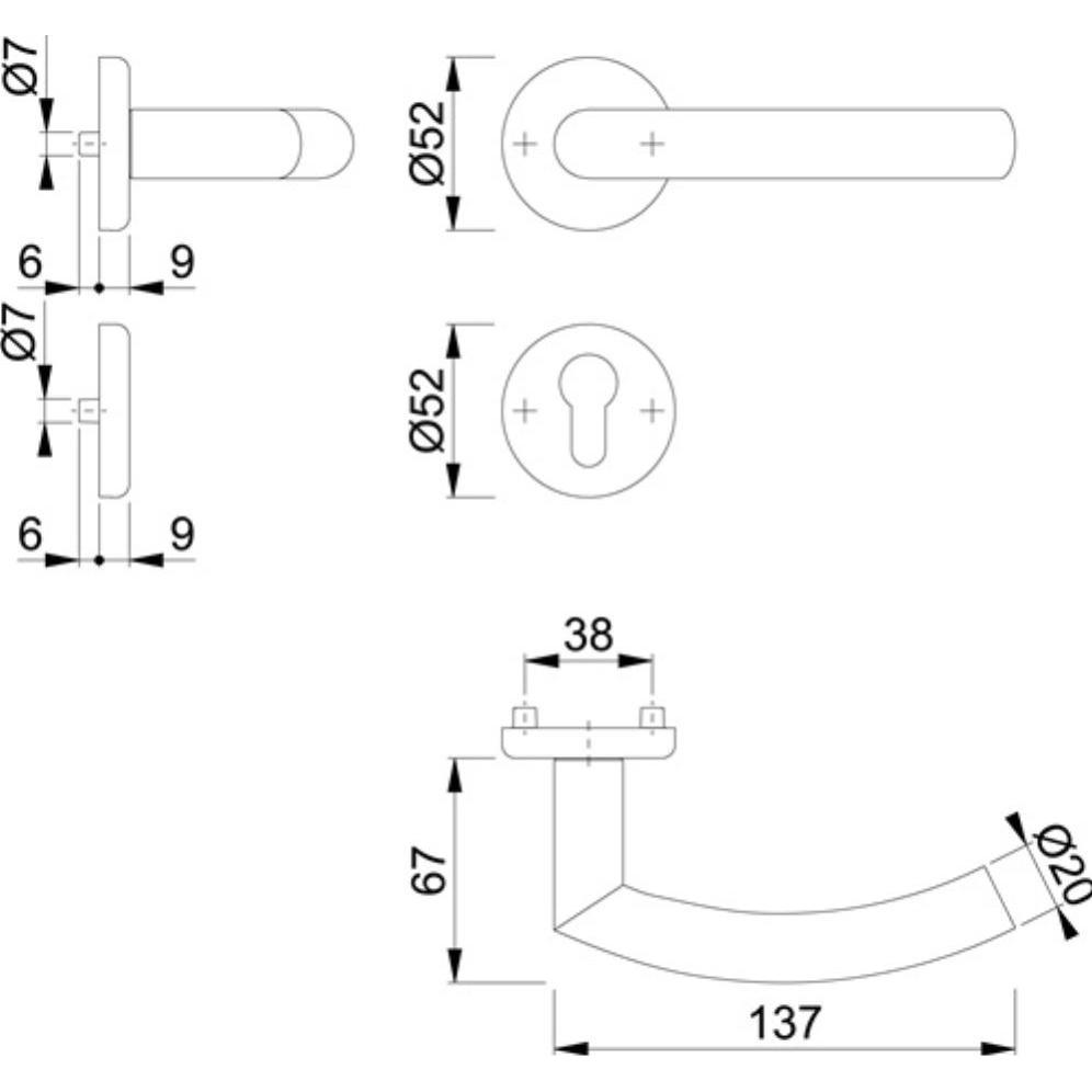 Thumbnail - Hoppe, Türgriff + Fenstergriff, Rosettengarnitur Narvik E1430ZP/17KV/17KVS Edelstahl F69 rund PZ DIN links / rechts D/D ...
