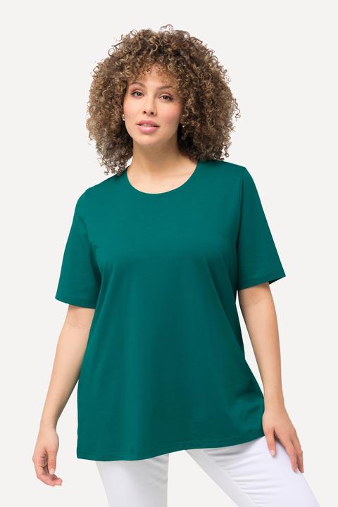 Image du produit Ulla Popken T-shirt en coton bio. Col rond et manches courtes. Coupe évasée (62)