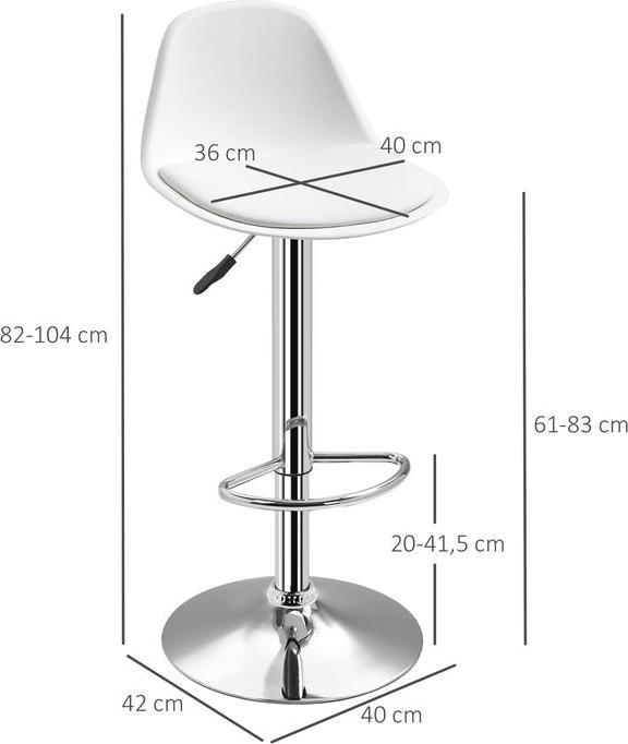 Produktbild Swisshandel24 Barhocker-Set, 2-teilig, Lehne, höhenverstellbar, Weiss Kunstleder Stahl, bis 120kg 40x42x82-104 cm