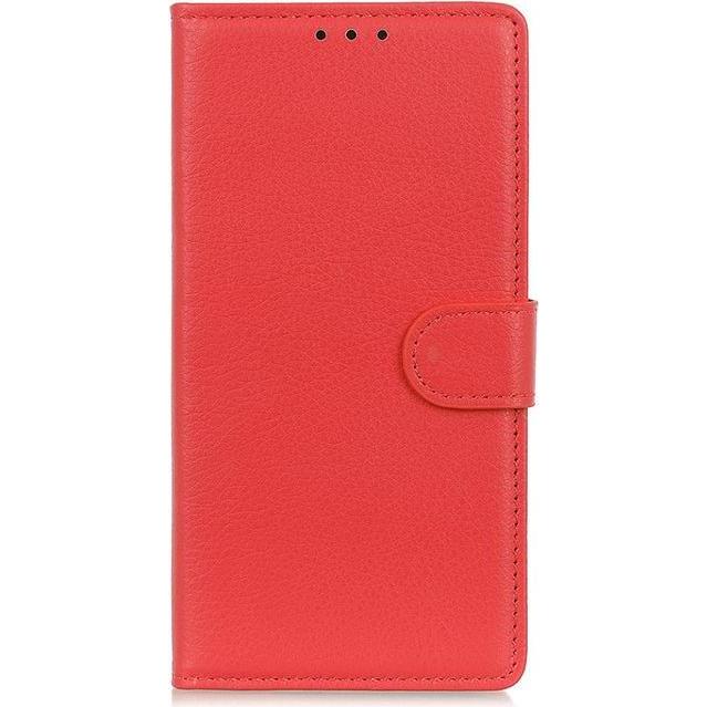 MU Classic Litchi Leder Bookcover Series (OnePlus 9RT 5G), Smartphone Hülle, Rot