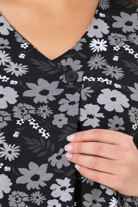 Immagine prodotto Ulla Popken Abito dal taglio svasato in jersey con fiori, scollo a V e mezze maniche (42, 44)