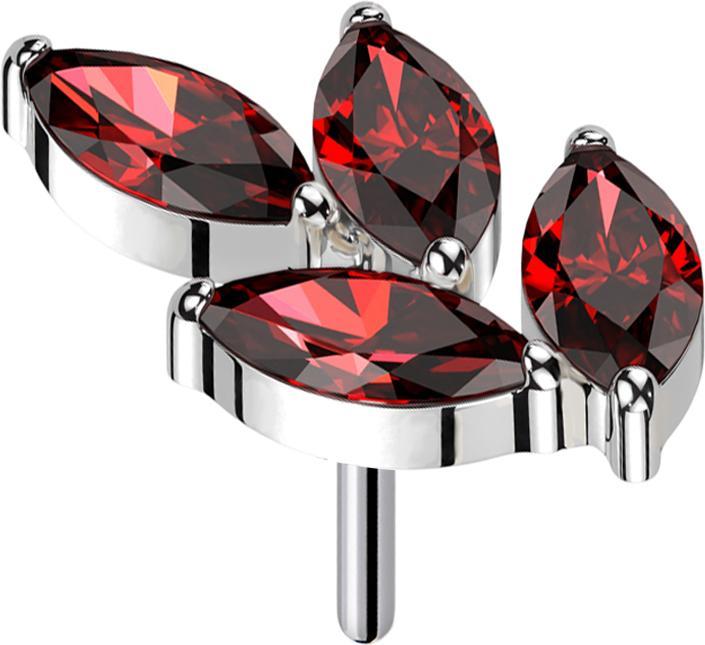 Produktbild Star Piercing Threadless Blatt silber vier Kristalle rot (Titan, ohne Messing)