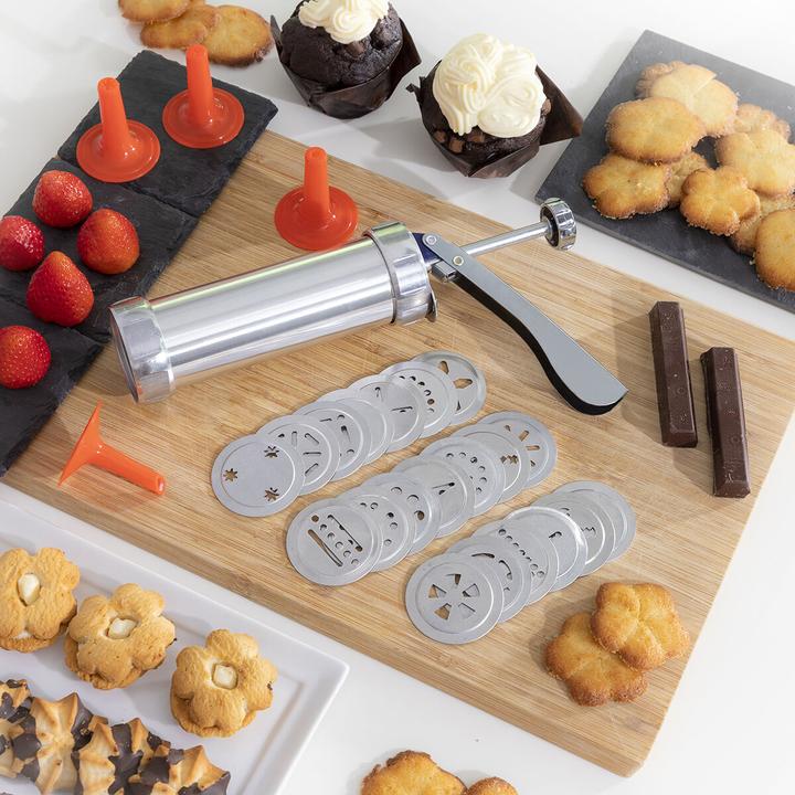 Immagine prodotto InnovaGoods Distributore di pasta per biscotti e pistola a spruzzo - 4 ugelli (Pressa per biscotti)