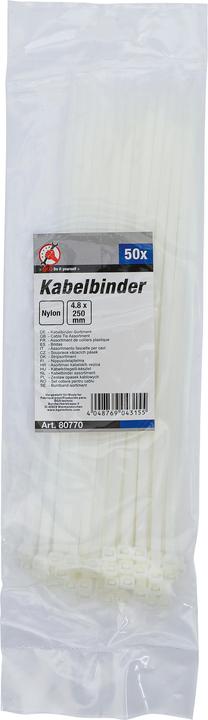 Produktbild BGS Kabelbinder-Sortiment weiss 4,8 x 250 mm 50-tlg. (Kunststoffkabelbinder, 250 mm, 50 Stk.)