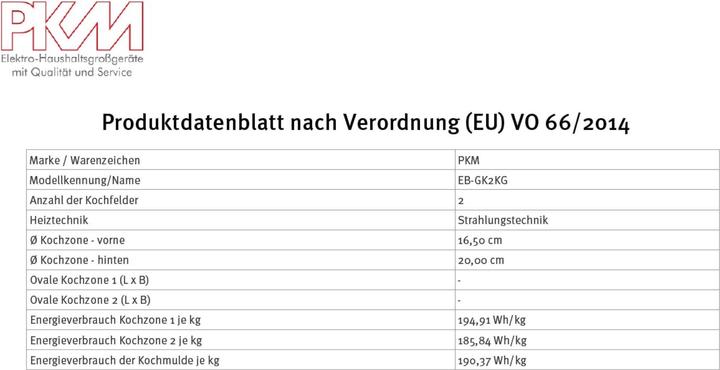 Valeurs nutritives et ingrédients PKM Kochfeld Autark Glaskeramik EB-GK2KG (29 cm, Table de cuisson en vitrocéramique)