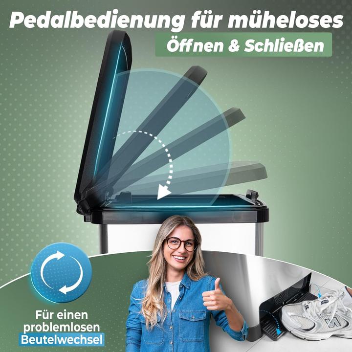 Produktbild Novaliv 3x Grosser Mülleimer mit Deckel - 45L Tretmülleimer - Stabiler Abfalleimer mit Deckel & Fusspe (45 l)