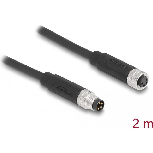 Thumbnail - Delock M8 4 Pin Kabel St zu Bu A-kodiert 2m (STP, CAT6, 2 m), Netzwerkkabel