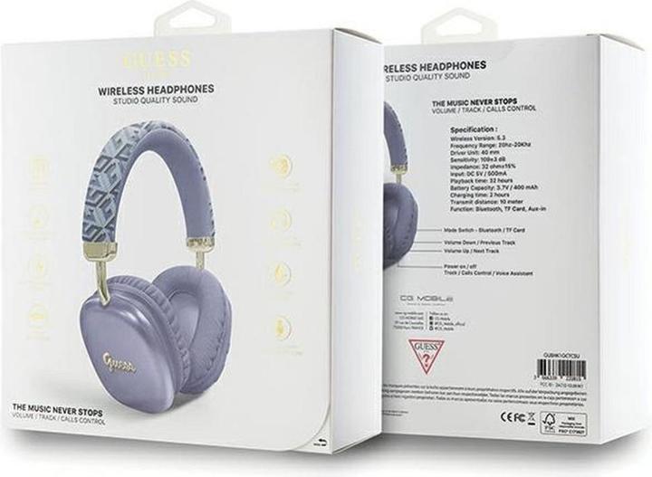 Produktbild Guess słuchawki nauszne Bluetooth GUBHK1GCTCSU fioletowy/purple Gcube Metallic Script Logo (8 h, Kabellos)