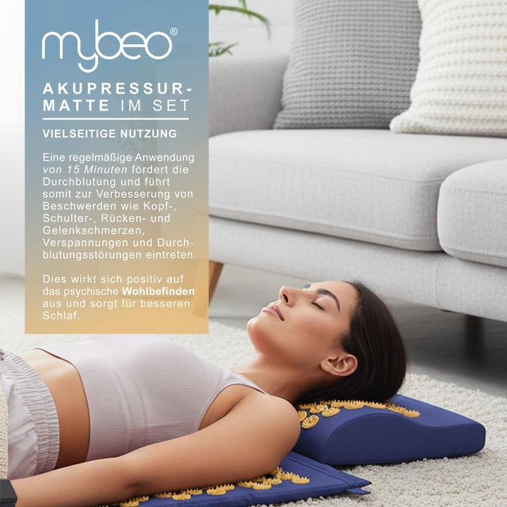 Actual product image Mybeo Akkupressurmatte für Massagen 74x42 cm, Kokosfaserfüllung, Tragetasche, bei Kopfschmerzen & Migräne