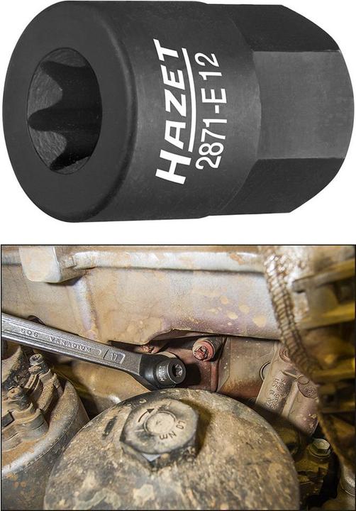 Produktbild HAZET Turbolader / Krümmer TORX Einsatz 2871-E12 ∙ Aussen-Sechskant 17 mm ∙ Aussen TORX Profil ∙ E1…