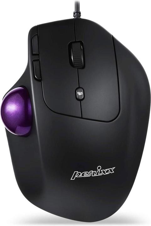 Perixx PERIMICE-520, kabelgebundene ergonomische Trackball Maus, anpassbarer Winkel, 2 DPI Level, schwarz (Kabelgebunden)