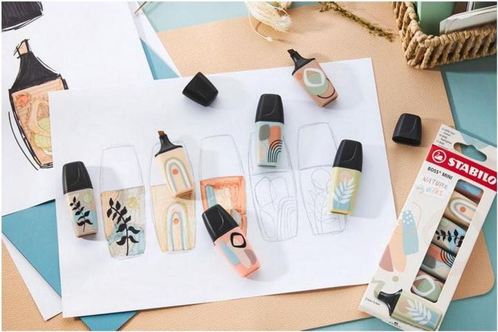 Produktbild STABILO Boss Mini Naturevibes 6er Etui (Umbra, Erdgrün, Sienna, Schlammgrün, warmes grau, Beige, 5 mm, 6 x)