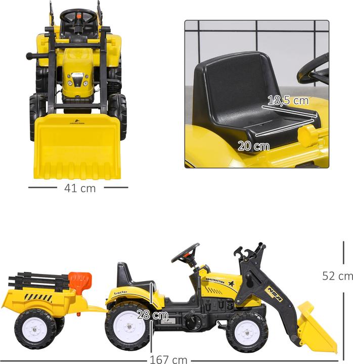 Image du produit Homcom Trettraktor Metall, Kunststoff Gelb