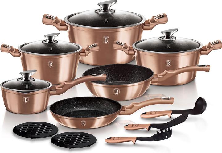 BerlingerHaus 15-piece Cookware Set Rose Gold Edition (Set di pentole e padelle da cucina, Alluminio)