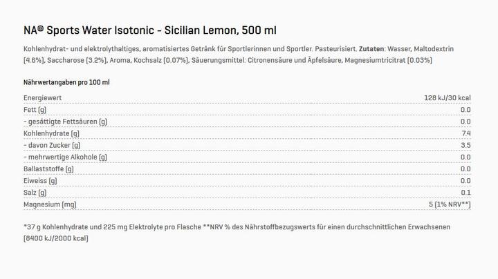 Nährwerte und Zutaten Nutriathletic Sports Water Isotonic (Zitrone, 12 x)