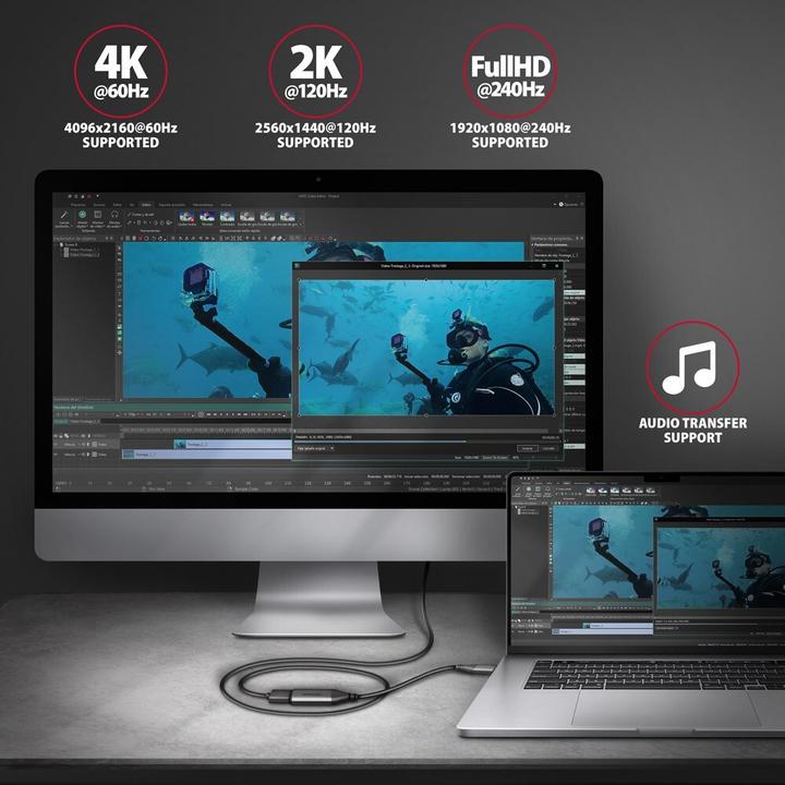 Actual product image Axagon RVC-HI2M USB-C to HDMI 2.0 Adapter, 4K/60Hz, Aluminium - 25 cm (0.25 m)