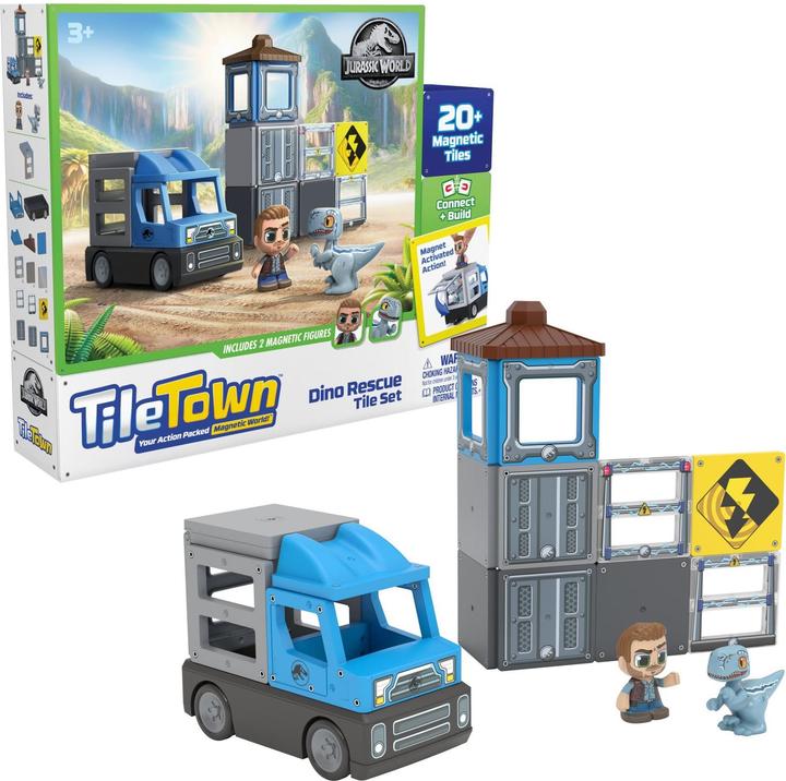 TileTown Tegelstad - Jurassic World Dino Rescue, magnetische bouwset (90313)