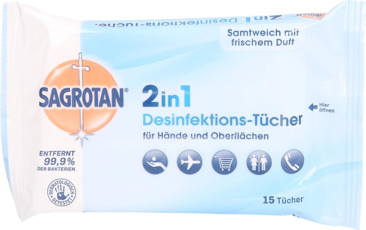 Actual product image Sagrotan 2 in 1 disinfectant wipes, 15 pcs. wipes