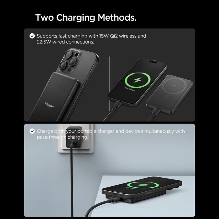 Actual product image Spigen EA2205MQ ESSENTIAL MAGSAFE POWER BANK 5000MAH 22.5W QI2 BLACK (5000 mAh, 22.50 W, 19.25 Wh)