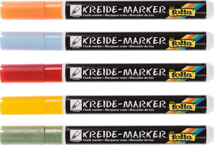 Produktbild Folia Kreide Marker (Grün, Gelb, Rot, Orange, Hellblau, 2 mm, 5 x)