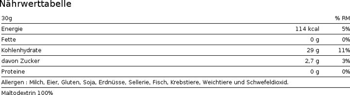 Valeurs nutritives et ingrédients Scitec Maltodextrine (2000 g, 1x, Neutre)