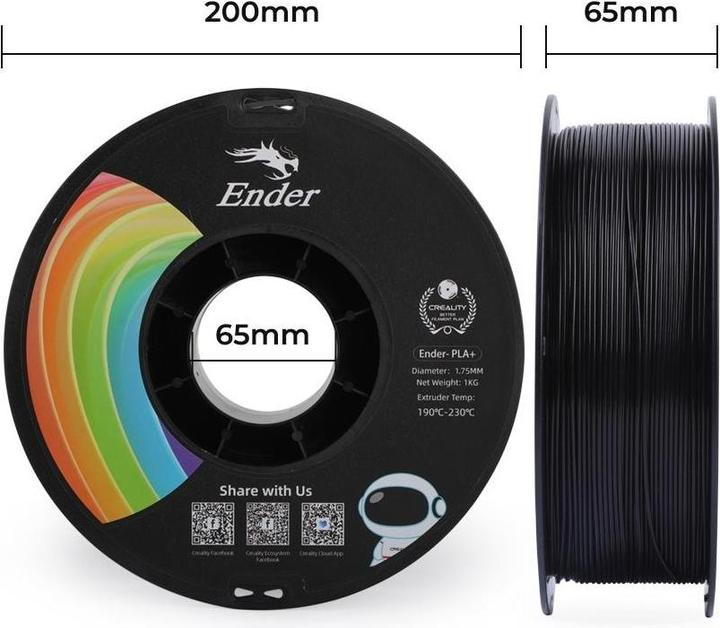 Productafbeelding Creality Filament PLA+ (PLA, 1.75 mm, 1000 g, Zwart)