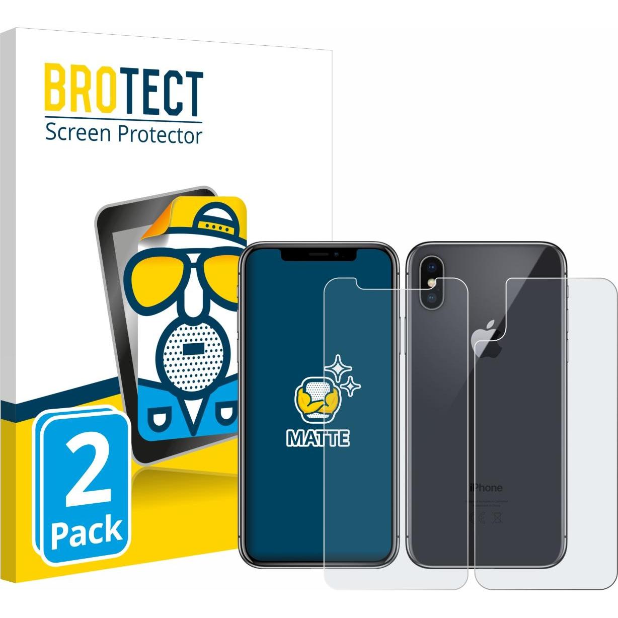 BROTECT Entspiegelungs-Schutzfolie Displayschutz Matt (2 Stück, Apple iPhone X), Smartphone Schutzfolie, Grau