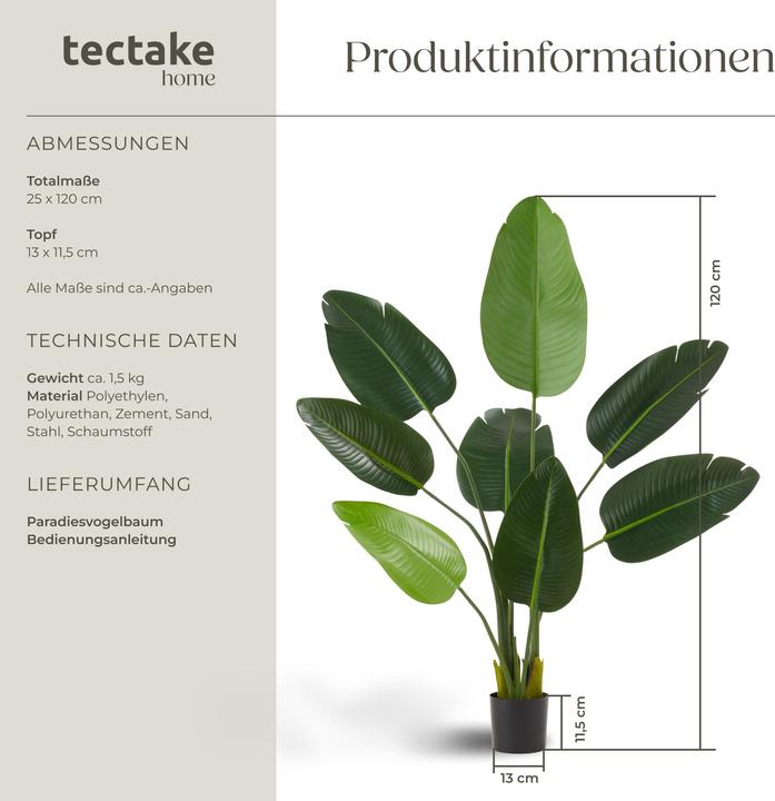 Image du produit tectake Arbre de paradis artificiel Tropic,naturellement fidèle (120 cm)