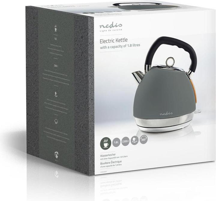 Produktbild Nedis Elektrischer Wasserkocher, 1,8 l, weich, Grau (1.80 l)