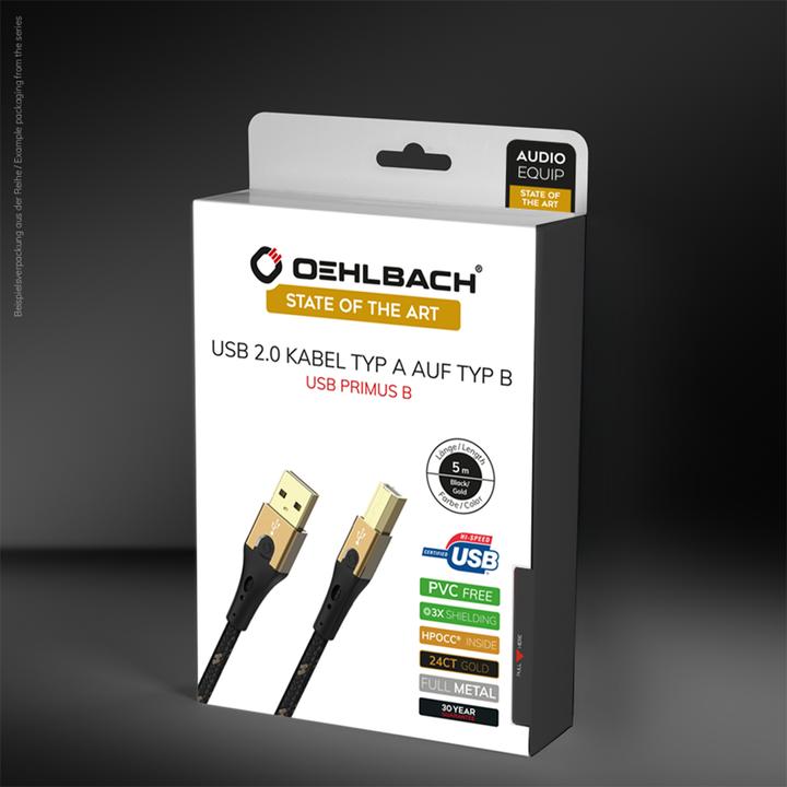 Actual product image Oehlbach USB cable USB 2.0 USB-A male, USB-B male 7.50 m Black/Gold D1C (7.50 m, USB 2.0)