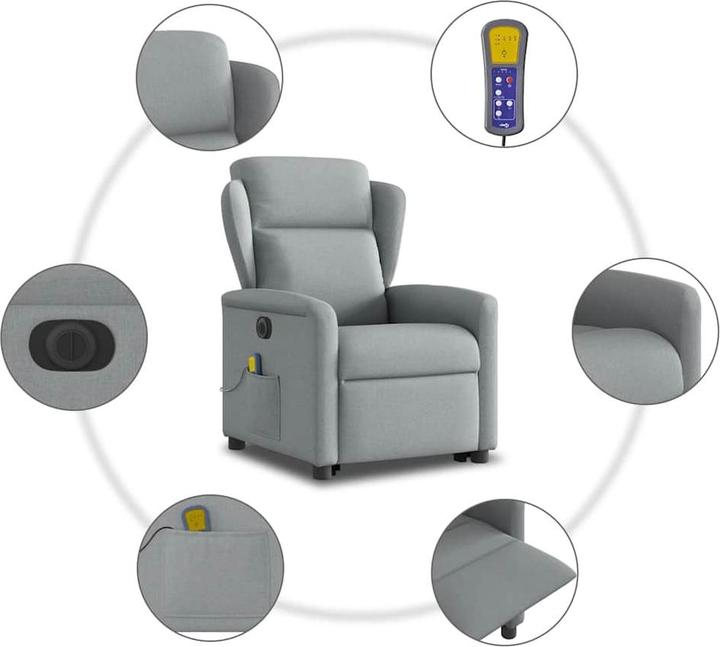 Immagine prodotto vidaXL Poltrona massaggiante elettrica con ausilio per la posizione eretta Tessuto grigio chiaro