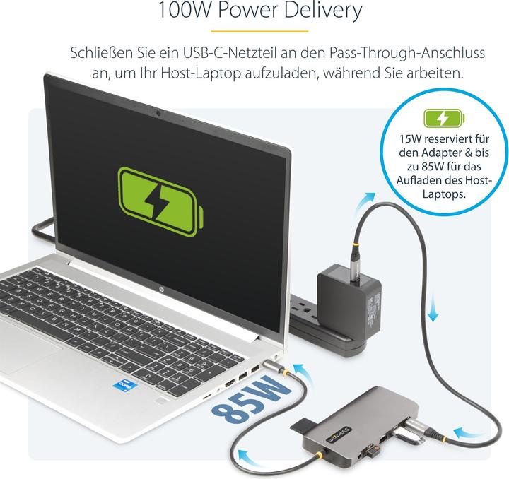 Produktbild StarTech COM Drei Monitor USB-C Multiport Adapter 2x 4K 60Hz + 4K 30Hz HDMI & DP 4x USB-A 100W GbE L (USB-C, 3 Ports)