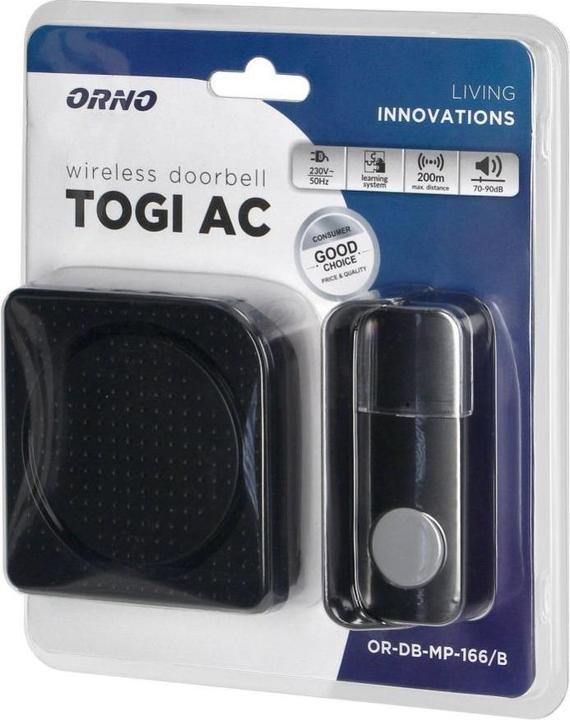 Actual product image Orno TOGI AC network wireless doorbell, black