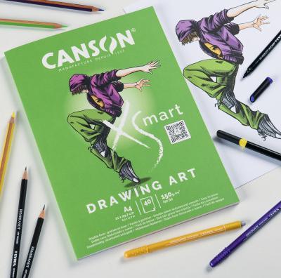 Image du produit Canson Bloc d'étude XS'MART DRAWING ART, DIN A4 papier blanc légèrement granuleux, 40 feuilles, 150 g/qm (A4, Blanc)