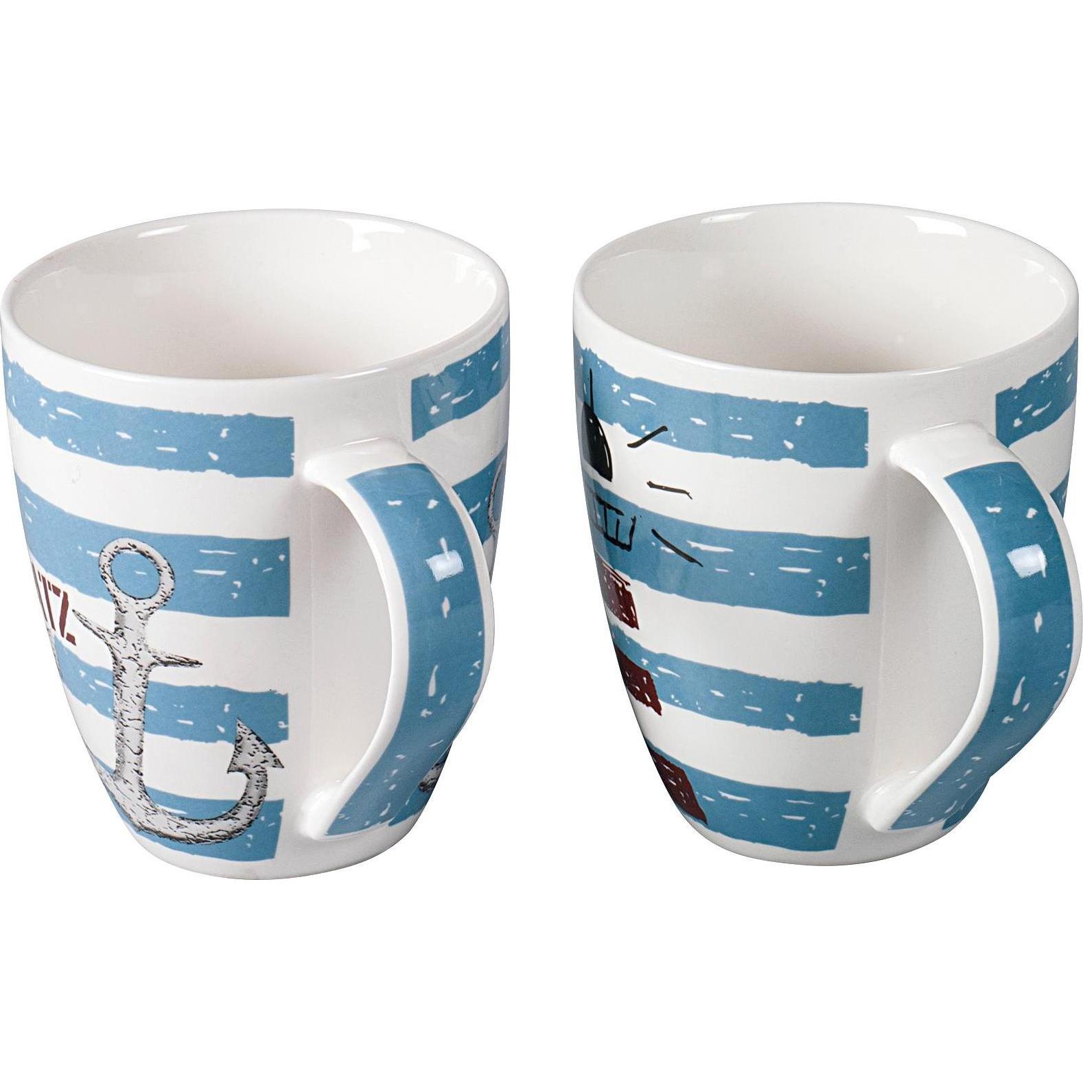 Thumbnail - 6x No Name, Tasse, Kaffeebecher Maritim Heimathafen/Ankerplatz Porzellan sortiert 470 ml 11,5cm Ø10cm blau/weiss (470 ml...