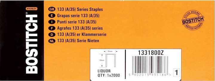 Produktbild Bostitch Karton Klammern 18 mm Liquor 2000 Stk. für DSA-3522-E / DS-3519-E / DSA-3519-E / DSA3522-E (2000 x)