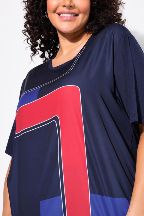 Image du produit Ulla Popken T-shirt avec satin sur le devant, col rond et manches 3/4, collection Classic (56)