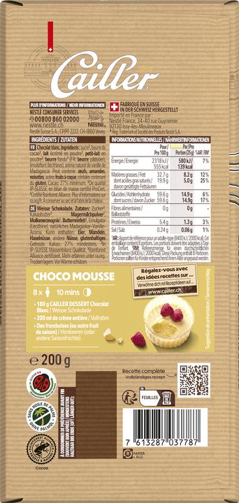 Actual product image Cailler Dessert Bar White Chocolate (200 g)