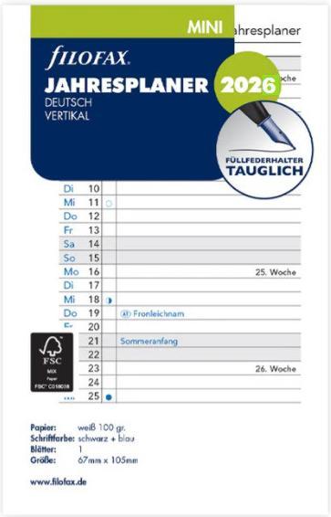 Produktbild Filofax MINI JAHRESPLANER 2026