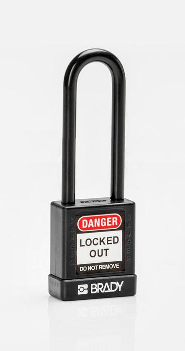 Produktbild Brady Hochsicherheitsschloss, Aluminiumschloss mit Nylonschutz, mit Stahlbügel, Schwarz, 75mm Büge