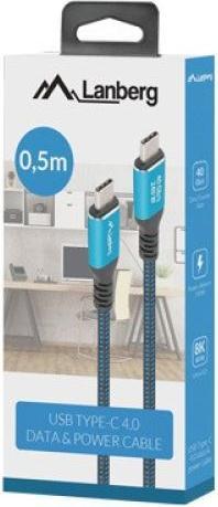 Image du produit Lanberg Cable USB-C M/M 4.0 CABLE 240W 8K 60HZ | CA-CMCM-44CU-0005-BK (0.50 m, 240 W)