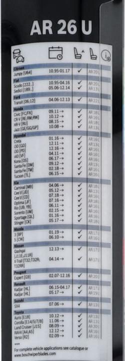Nährwerte und Zutaten Bosch Automotive WBA Aerotwin AR26U